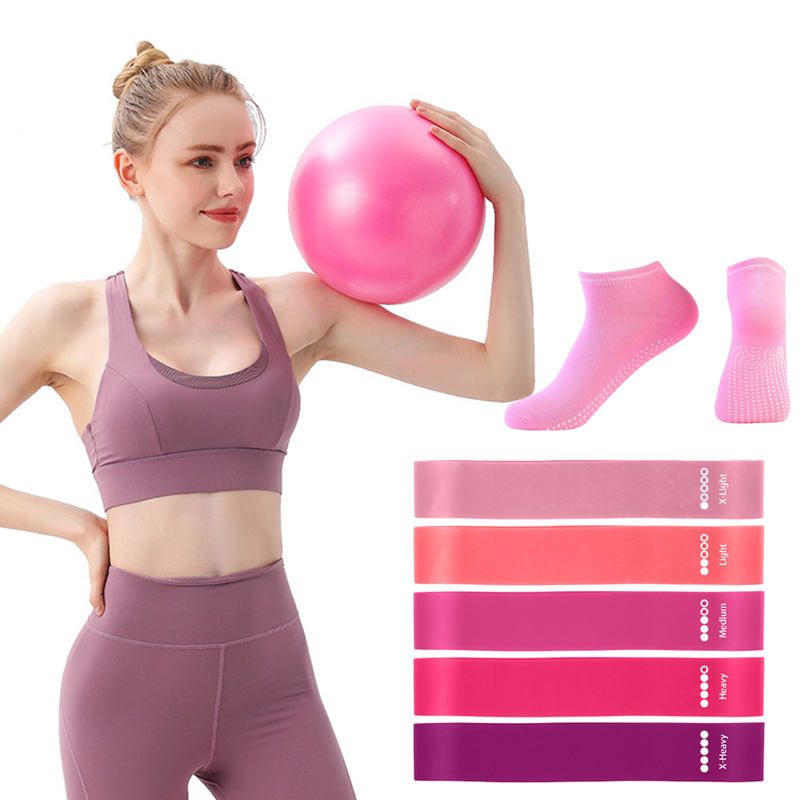 Pilates Yoga Kit - Pilates-Ball-Widerstandsbänder, Griffsocken-Sets, Schlaufen-Übungsbänder, 5 Stufen, Yoga-Ball,