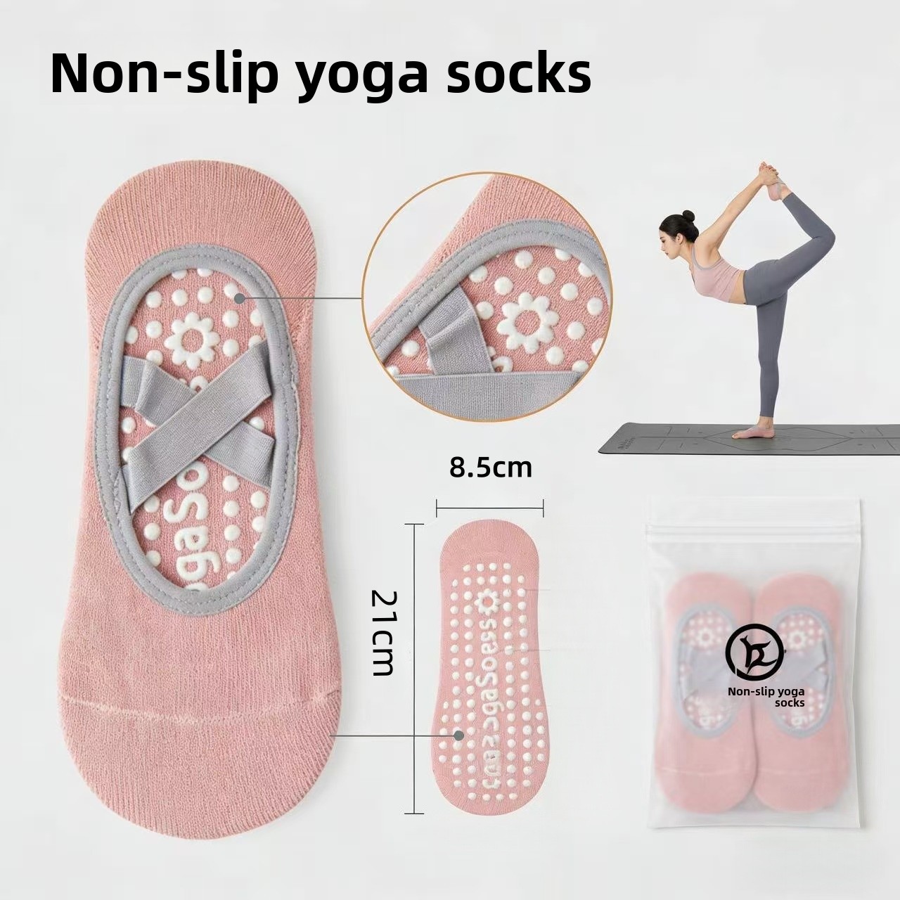 Pilates Yoga Sport - Damen Yoga-Socken mit Silikon-Antirutsch-Band, Ballett-Pilates-Socken, Rückenfreie