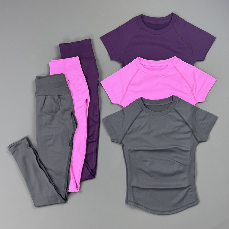 Pilates Yoga Kit - 2-teiliges Fitness-Set für Damen, Raglan-Kurzarm-Sportoberteil, nahtlose