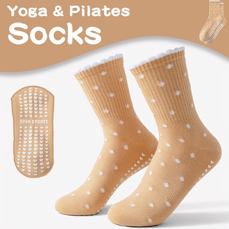 Pilates Yoga Gifts - Braune Yoga-Socken für Damen, weiße Punkte,