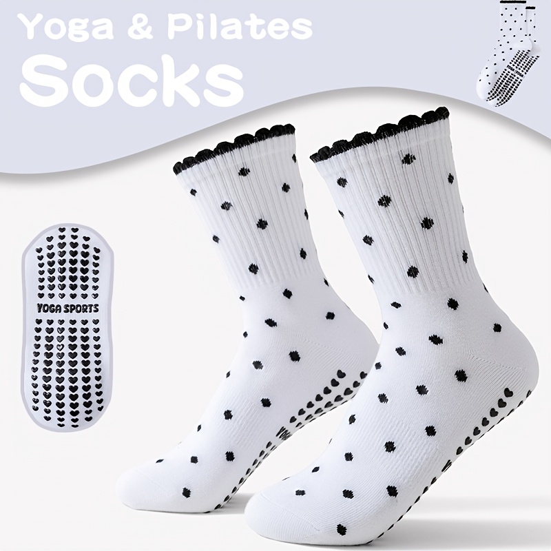 Pilates Yoga Gifts - Weiße, schwarz gepunktete, rutschfeste Yoga-Socken für