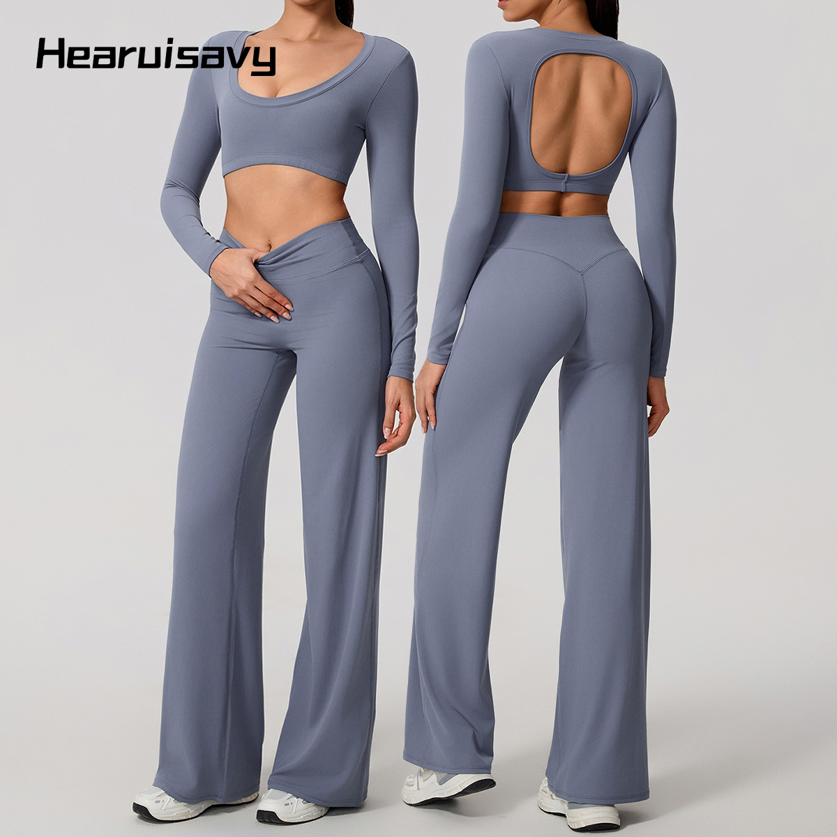 Pilates Yoga Kit - Hearuisavy Sport-Set, 2-teilig, langärmelig, rückenfrei, tailliert,