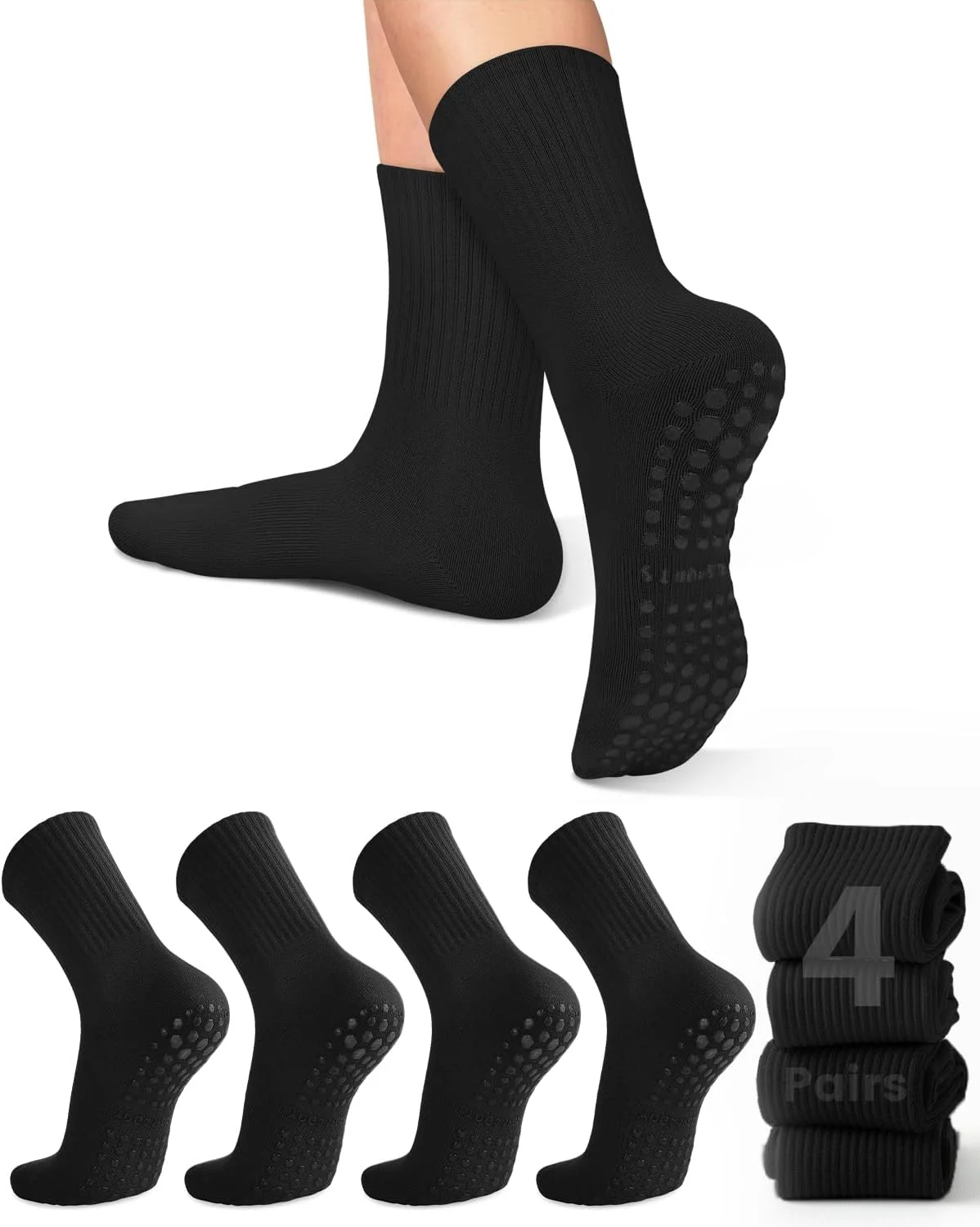 Pilates Yoga Grip Socks - 4 Paar Damen-Yoga-Socken, einfarbige, rutschfeste Yoga-Pilates-Ballettsocken