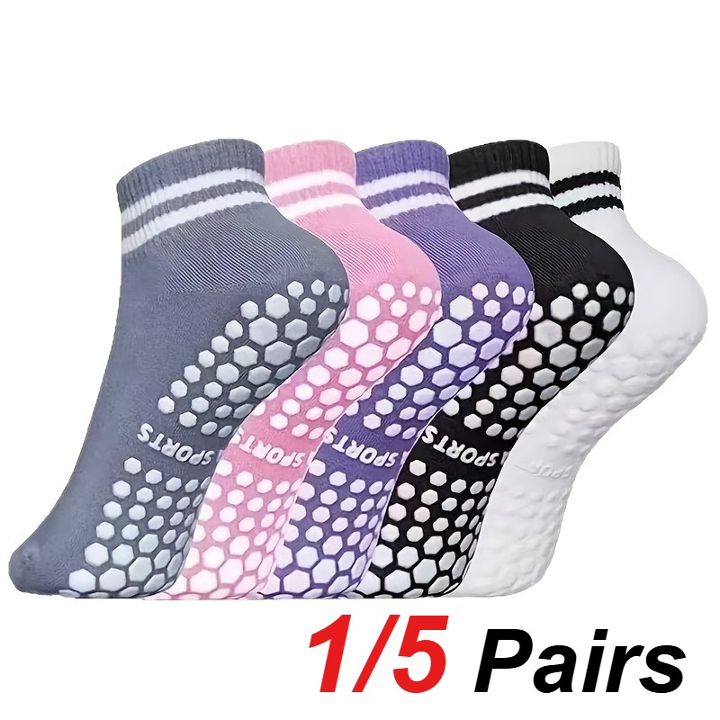 Pilates & Yoga Training Center - 1/5 Paar Damen-Silikon-Anti-Rutsch-Socken für Pilates, Yoga,