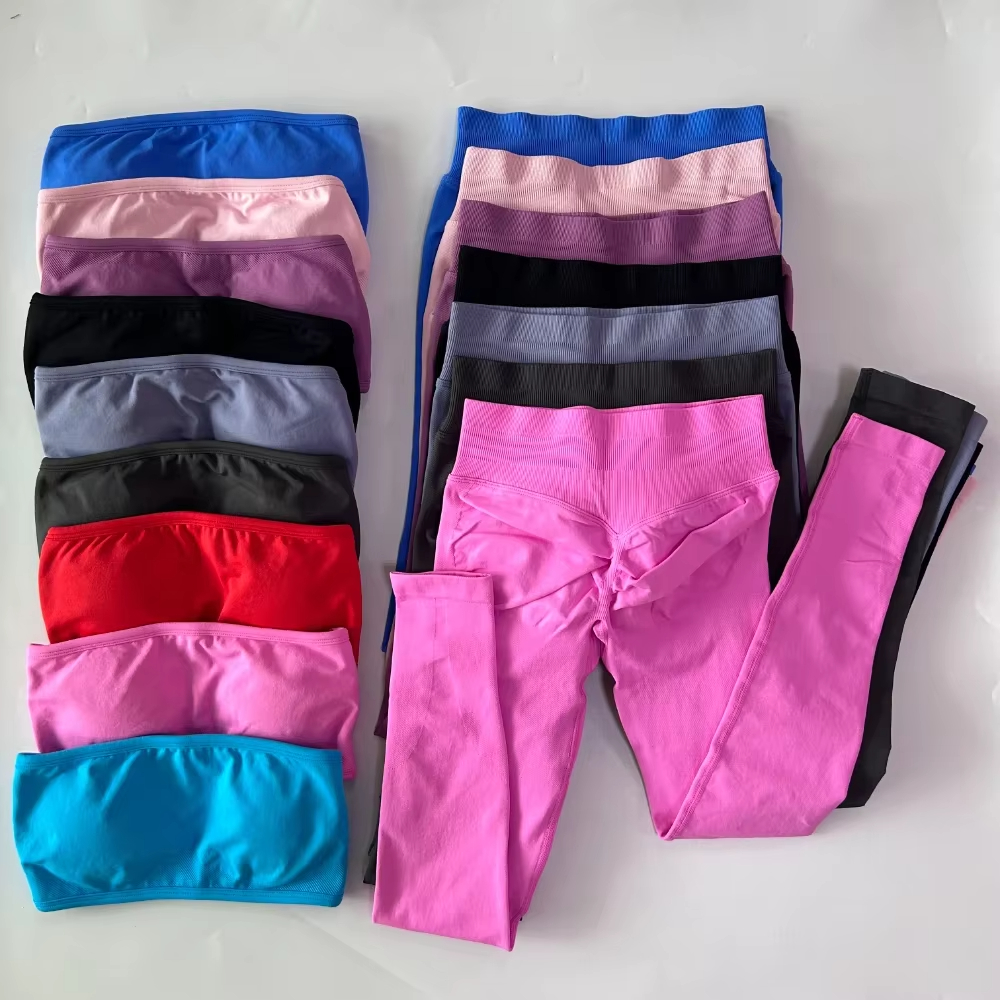 Pilates Yoga Leggings - 2-teiliges trägerloses Damen-Bandeau-Yoga-Set: Workout-Top und High-Waist