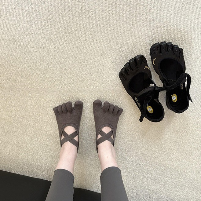 Pilates Yoga Home - Damen Yoga-Socken mit Kreuzriemen und Fünf