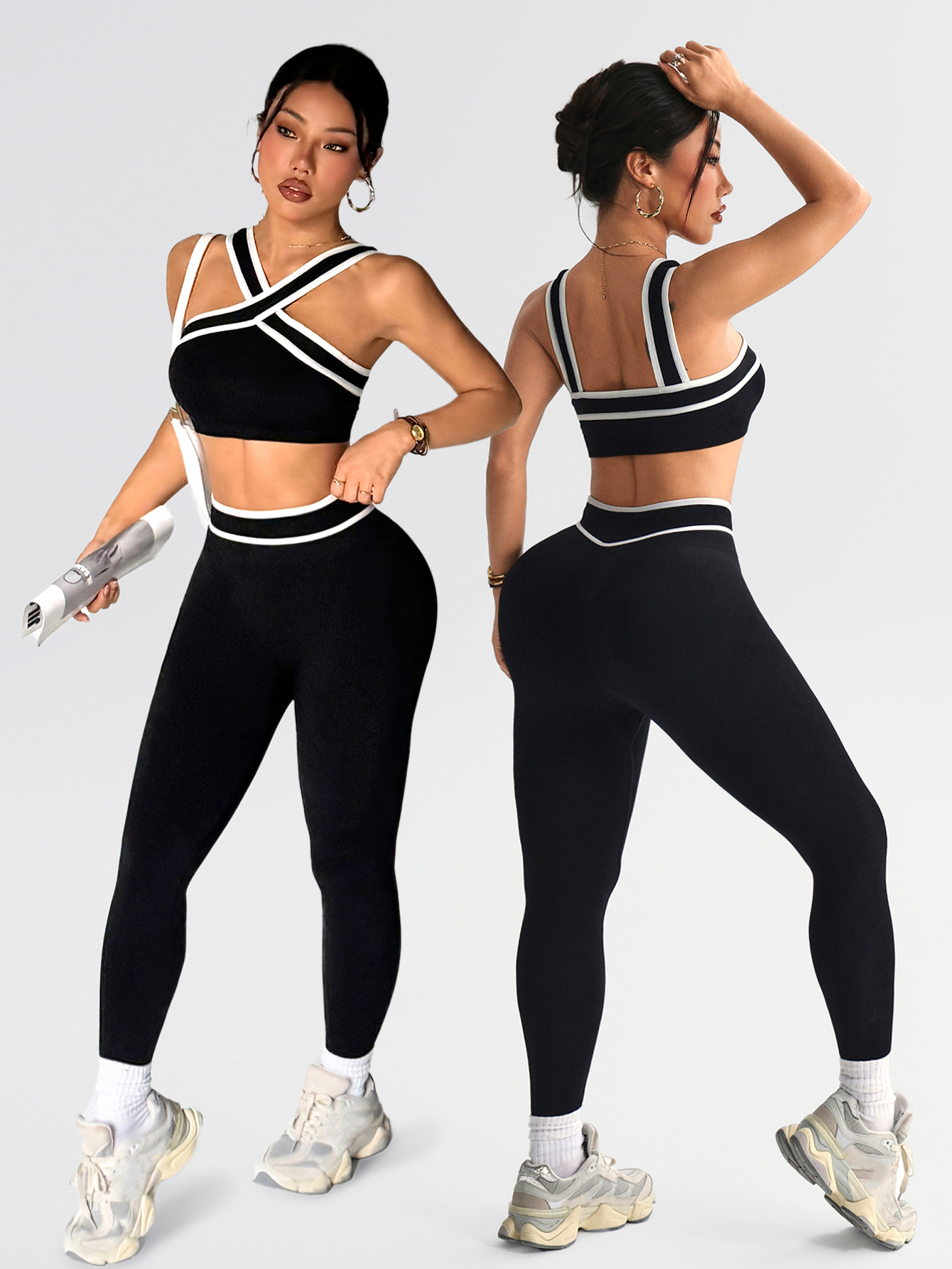 Pilates Yoga Leggings - 2-teiliges nahtloses Yoga-Set für Damen, Jogging-Outfit,