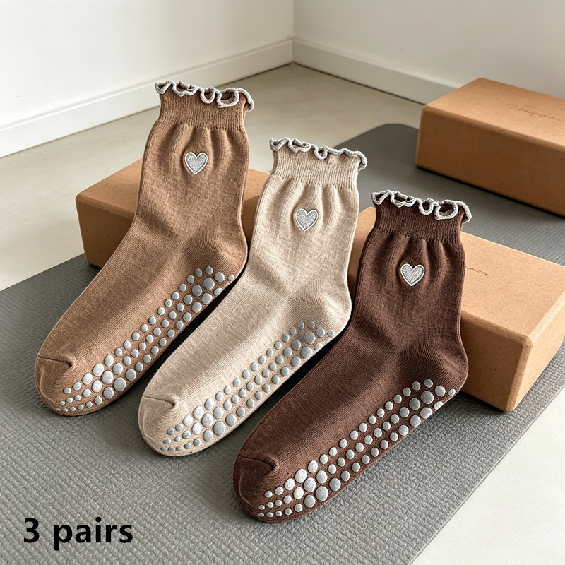 Pilates Yoga Grip Socks - 3 Paar Damen-Socken mit Herzmuster und