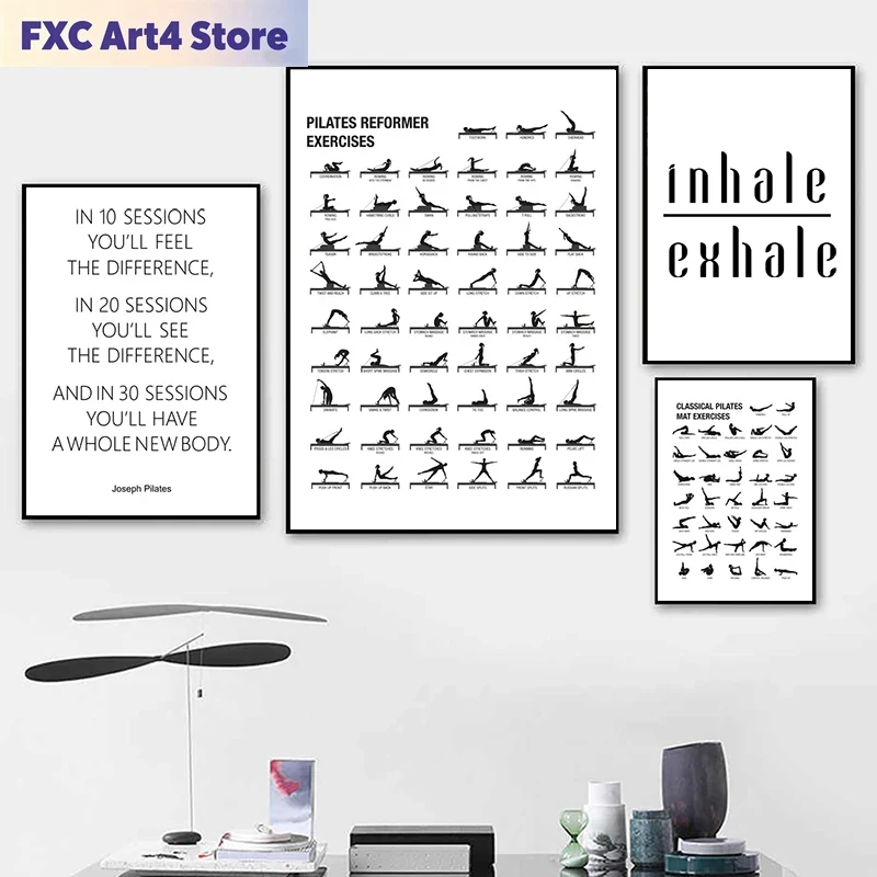 Pilates Yoga Gifts - Rahmenloses Pilates-Workout-Diagramm Poster Leinwanddrucke Yoga-Raum Wanddekoration,