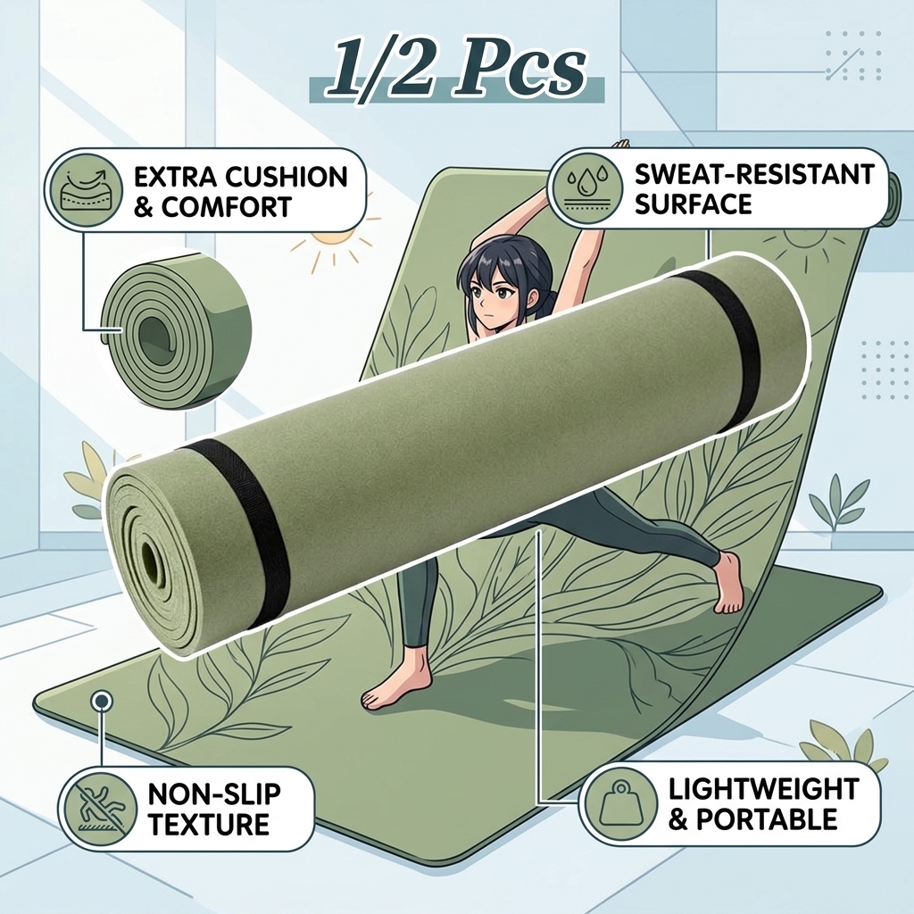 Pilates Yoga Mat - 1/2 Stück dicke Yogamatte, rutschfeste Sport-Fitnessmatte,