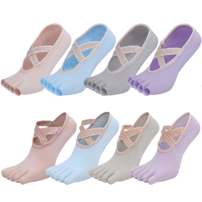 Pilates Yoga Grip Socks - Fünf Finger Yoga Socken Spitze Kreuz